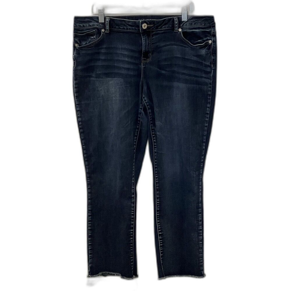 Maurices Womens Raw Hem Stretch Blue Jeans Skinny Embroidered Pocket Sz 15/16